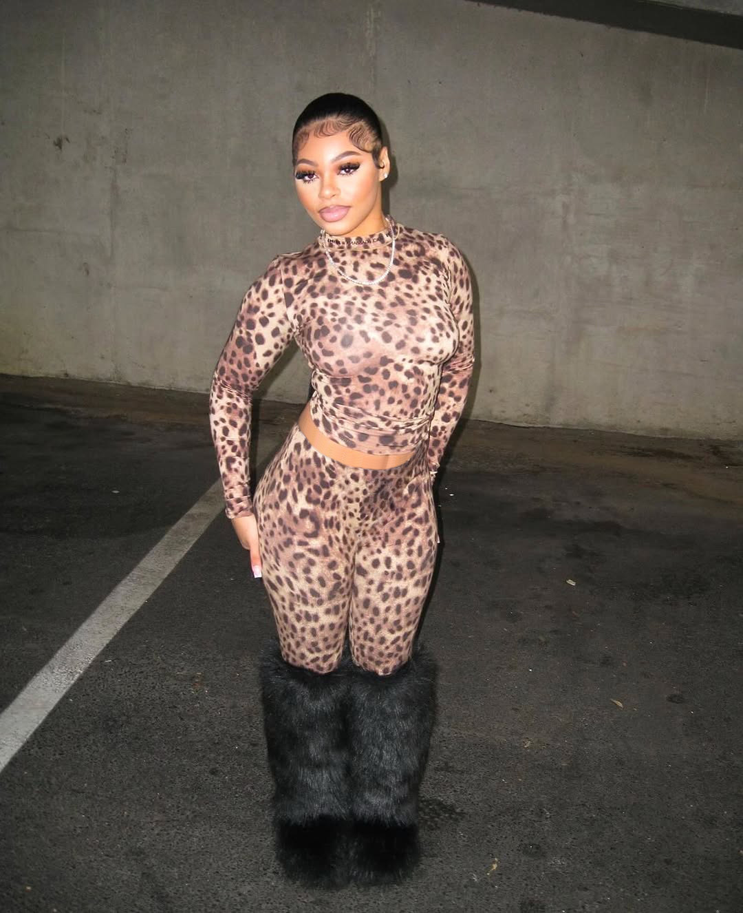 Spring Leopard Slim Sexy Fashion Long Sleeve Top Long Pants Two Piece Set