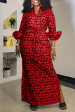 Sexy Print Drawstring Slim Waist Slit Dress