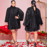 Loose Sequins Long-Sleeved Short Dress Women's Party Wear