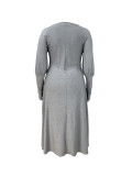 Women's Fashion Plus Size Solid Round Neck Long Sleeve Casual Long Dress