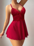 Valentine's Day Lingerie Sexy Halter V-Neck Lace Mesh Night Dress