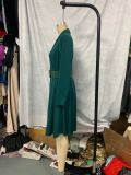 Plus Size  V Neck Turndown Collar A-Line Belt Shirt Dress