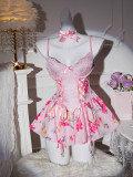 Sexy Lingerie Lace See-Through Temptation Hollow Floral Nightdress Valentine's Day Two-Piece Set