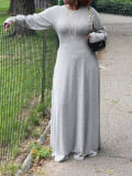 Women's Fashion Plus Size Solid Round Neck Long Sleeve Casual Long Dress