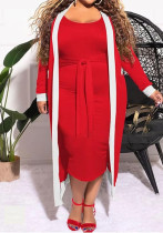 Plus Size Fashion Solid Color Sleeveless Dress Coat Fashion Two-Piece Set