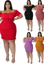 Plus Size Women's Summer Off Shoulder Bodycon Dress