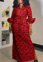 Sexy Print Drawstring Slim Waist Slit Dress Sexy Print Drawstring Slim Waist Slit Dress