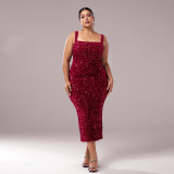 Plus Size Women's Strap Sequined Formal Party Evening Dress