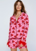 Women's Satin Print Casual Long-Sleeved Home Clothes Pajamas Set Women's Satin Print Casual Long-Sleeved Home Clothes Pajamas Set