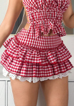 Spring Women's Fashion Y2K Sexy Plaid Lace Layer Two Piece Skirt Set Spring Women's Fashion Y2K Sexy Plaid Lace Layer Two Piece Skirt Set