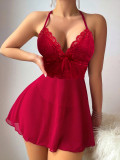 Valentine's Day Lingerie Sexy Halter V-Neck Lace Mesh Night Dress
