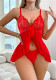 Valentine's Day Lingerie Sexy Strap V-Neck Lace Mesh Ruffled Slit Nightdress