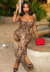 Women's Spring Fashion Sexy Leopard Print Strap Low Back Tight Fitting Jumpsuit