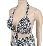 Plus Size Women's Summer Print Low Back Vest Wide Leg Pants Sexy Fashion Two-Piece Set