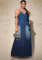 Women's Denim Strap Casual Long Dress Women's Denim Strap Casual Long Dress