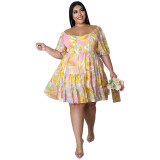 Plus Size Women's Summer Sexy Off Shoulder Print Loose Casual Dress