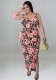 Plus Size Women's Summer Floral Print Strap Sexy Slit Bodycon Dress