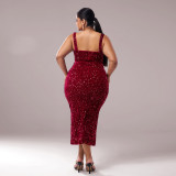 Plus Size Women's Strap Sequined Formal Party Evening Dress