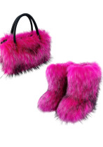 Women Spring Furry Mid-Tube Snow Boots Furry Tote Bag Two-Piece Set
