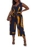 Summer Plus Size Women's Print Fashion V-Neck Sleeveless Two-Piece Trousers Set