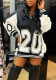 Women Loose Number Printed V-Neck Casual Long Sleeve Top