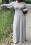 Women's Fashion Plus Size Solid Round Neck Long Sleeve Casual Long Dress