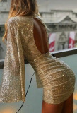Spring Sexy V-Neck Sequined Cape Sleeve Short Bodycon Dress
