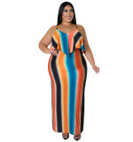 Plus Size Women's Summer Print Strap Sexy Bodycon Dress