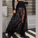 Women's Summer See-Through Lace Sexy Long Skirt