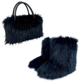 Women Spring Furry Mid-Tube Snow Boots Furry Tote Bag Two-Piece Set