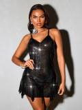 Summer Low Back Sequins Strap Sexy High Slit Dress