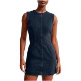 Women Fashion Summer Round Neck Sleeveless Bodycon Denim Dress