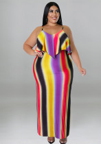 Plus Size Women's Summer Print Strap Sexy Bodycon Dress