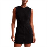 Women Fashion Summer Round Neck Sleeveless Bodycon Denim Dress