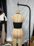 Women Halter Neck Lace-Up Sexy Hollow Crop Pu Leather Vest