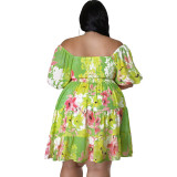 Plus Size Women's Summer Sexy Off Shoulder Print Casual Loose Dress