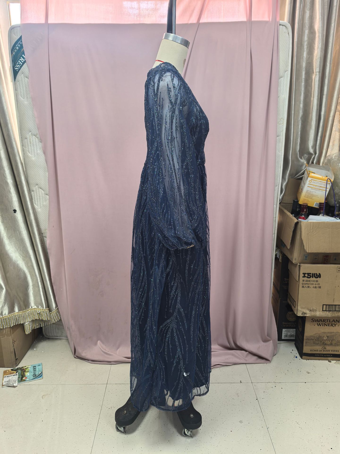 Sequined V-Neck Long Sleeve Lace Long Party Dress(Processing time need 3-6 days)