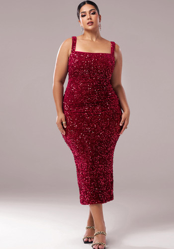 Plus Size Women's Strap Sequined Formal Party Evening Dress