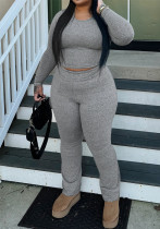 Fashion Women's Spring Solid Color Casual Slim Long Sleeve Two-Piece Pants Set