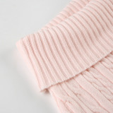 Spring Sweet Pink Turned Waist Elastic Woolen Mini Skirt