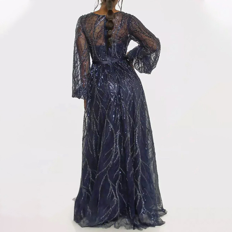 Sequined V-Neck Long Sleeve Lace Long Party Dress(Processing time need 3-6 days)