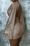 Spring Sexy V-Neck Sequined Cape Sleeve Short Bodycon Dress