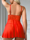 Valentine's Day Lingerie Sexy Strap V-Neck Lace Mesh Slit Nightdress