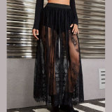 Women's Summer See-Through Lace Sexy Long Skirt