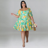 Plus Size Women's Summer Sexy Off Shoulder Print Loose Casual Dress
