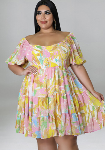 Plus Size Women's Summer Sexy Off Shoulder Print Loose Casual Dress