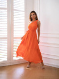 Women Collarless One-Shoulder Chiffon Pleated Dress