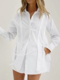 Women Spring and Summer French Style Turndown Clar shirt shorts Casual two-piece set