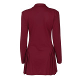 Women Solid Sexy V Neck Turndown Ruffled Dress