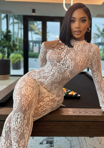 Women Spring Long Sleeve Lace Backless Jumpsuit
